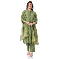 Amazon Brand - Myx Women's Embroidered Kurta Pant Set With Dupatta (Ss25-Myx-Ven-Ks-09_Green_M)