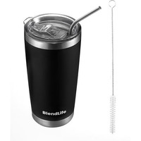 Blendlife Insulated Tumbler With Lid & Reusable Straw | 600Ml Stainless Steel Double-Wall Vacuum Travel Mug | Keeps Drinks Hot Or Icy Cold For Hours | Durable, Stylish Coffee & Beverage Mug | Black