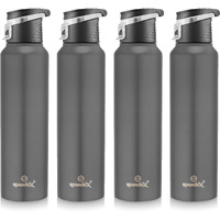 Speedex Stainless Steel Water Bottle 1 Ltr For Kids, Boys, Girls, 1 Litre Bottles For Gym, Sports, Fridge Use, School & Office - 1000Ml, Dark Grey Colour, Set Of 4, Flipper Cap