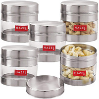 Hazel Stainless Steel Masala Container I Set Of 5 Transparent Masala Boxes For Kitchen I See Through Small Container For Spices I Capacity Of 350 Ml, Silver Color Box With Matt Finish