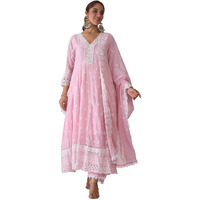 Indo Era Women's Embroidered Pure Cotton Kurta & Pant With Dupatta Set (Kh0Pk6081_Medium)