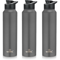 Speedex Stainless Steel Water Bottle 1 Ltr For Kids, Boys, Girls, 1 Litre Bottles For Gym, Sports, Fridge Use, School & Office - 1000Ml, Dark Grey Colour, Set Of 3, Sipper Cap