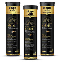 Zingavita Himalayan Shilajit For Men Pure Original Shilajit/Shilajeet (750 Mg) With Ashwagandha Effervescent Tablets For Stamina & Performance Cola Flavour | 100% Ayurvedic | Pack Of 3