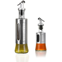 Homecloud Oil And Vinegar Dispenser Set, Oil Dispenser With Brass Color Spout, Bamboo Tray And 20 Labels, Coffee Syrup Dispenser, Glass Olive Oil Bottles For Kitchen (300+200Ml)