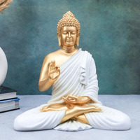 The Advitya Polymarble Meditating Buddha Idols For Home Decor/Buddh/Gautam Buddha Statue Lord Figurine/Murti Religious Gift Items Showpiece For Homedecor Decoration Gifting (White - 14Inch)
