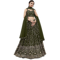 Zeel Clothing Women's Sequins Zari Embroidered Georgette Semi-Stitched Lehenga Choli With Dupatta (402-Green-Wedding-Bridal-Latest-New; Free Size) (Green)