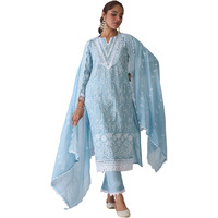 Indo Era Women's Embroidered Pure Cotton Kurta & Pant With Dupatta Set (Kh0Bl6074_Small)