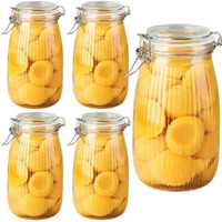 Ash & Roh Airtight Transparent Storage Jar With Rubber Seal Lid And Clip Lock - Perfect For Kitchen Canning, Fermenting, And Storing Dry Food, Spices, Tea, Snacks, Sugar, And More (Pack Of 5, 1500 Ml)