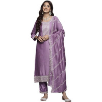 Indo Era Women's Embroidered Silk Blend Calf Length Straight Kurta Pant With Dupatta Set (Kh9Lv7478_Small)