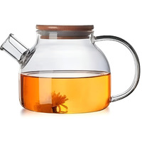 Vendly Stylish Loose Leaf Tea Teapot  Clear Glass With Easy Pour Spout, Glass Handle & Stainless Steel Infuser 1-Ltr (Wooden Lid)