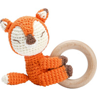 Sycamore East Wooden Baby Rattle Crochet Fox Baby Toys Handmade Newborn Toy Early Development Grips Stuffed Animal Organic Rattle (Fox)