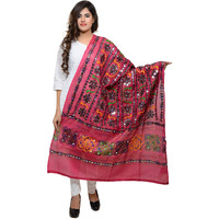 Banjara India Women's Cotton Embroidered Kutchi Dupatta Bharchak (Pink)