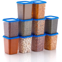 Hindstar Multipurpose Plastic Storage Jars And Kitchen Mate Classic Containers | Bpa-Free, Airtight Kitchen Container Set For Spices, Grains And More Items - Transparent (1000Ml, Set Of 10)