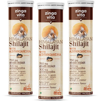 Zingavita Himalayan Shilajit For Men Pure Original Shilajit/Shilajeet (750 Mg) With Ashwagandha Effervescent Tablets For Stamina & Performance Cardamom Flavour | 100% Ayurvedic | Pack Of 3