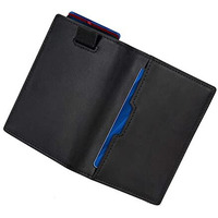 Contacts Wallets For Men Slim Mens Genuine Leather Rfid Blocking Minimalist Card Front Pocket Bifold Card Holder Wallet With Smart Pull Strap | Folded Currency Slot (Black)