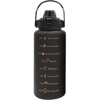 House Of Quirk Plastic 2 Litre 3D Sticker Water Bottle With Straw, Unbreakable Sports Water Bottles With Handle, Leak Proof Drinks Bottle Bpa Free For Gym Fitness Outdoor Sports - Black