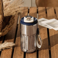 Jugte Coffee Mug Cup Digital Display, Thermos Flasks, 460 Ml, 316 Stainless Steel Travel Mug, Insulated Vacuum Thermal Mug, Leak-Proof Travel Mug With Lid For Coffee (Silver Blue)