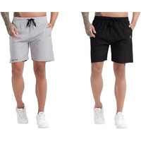 Blue Star Shark Athletic Sports Shorts For Men With Zip Pockets And Elastic Waistband Quick Dry Lightweight Activewear Combo - Pack Of 2 (Color: Grey And Black, Size:M)