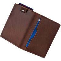 Contacts Wallets For Men Slim Mens Genuine Leather Rfid Blocking Minimalist Card Front Pocket Bifold Card Holder Wallet With Smart Pull Strap | Folded Currency Slot (Brown)