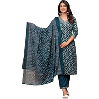 Kasooti Rayon Women's Printed Straight Embroidered Kurta & Pant Set With Dupatta (Teall Blue) | Ethnic Set | Dupatta Set | Kurta Set |, 2Xl