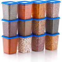 Hindstar Multipurpose Plastic Storage Jars And Kitchen Mate Classic Containers | Bpa-Free, Airtight Kitchen Container Set For Spices, Grains And More Items - Transparent (1000Ml, Set Of 12)