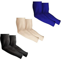 Mizuna Arm Sleeve Unisex Sports Compression Sun Protection Uv Upf 50 Cooling Sleeve Tattoo Cover Up Men & Women Cycling Cricket Biking Riding Golf Football Running Black-Beige-Nblue Combo Of 3