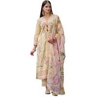 Indo Era Women's Off White Silk Blend Embroidered Straight Kurta & Pant With Dupatta Set (Ieout6962_Xx-Large)