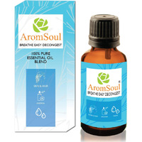 Aromsoul Natural And Pure Breathe Easy Decongest Essential Oil Blend 30 Ml For Sinus, Congestion Relief | Peppermint, Eucalyptus, Tea Tree, Lemon, Laurel Leaf, Cardamom Oil (Blue)