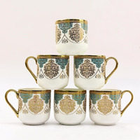 Femora Premium Ceramic Royal Crowned Coffee & Tea Cup Set Of 4, 180 Ml, Green