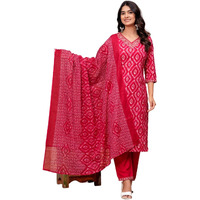 Kasooti Women's Printed Straight Embroidered Kurta & Pant Set With Dupatta (Gajri) | Ethnic Set | Dupatta Set | Kurta Set |