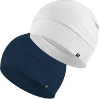 Cotton Skull Caps For Men Women,2-Pack Lightweight Beanie Sleep Hats Breathable Helmet Liner Blue, White
