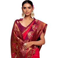 Ethnicjunction Women's Silk Blend Woven Paithani Saree With Blouse Piece (Pink & Wine)