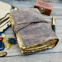 Alcraft Leather Journal Vintage Leather Bound Handmade Antique Deckle Edge Paper Sketchbook Book Of Shadows Thick Journal For Men And Women- 6 X 4.5 Inches, 200 Pages