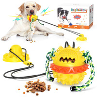 Fya Dog Chew Suction Cup Tug Of War Toys, Interactive Pet Aggressive Chewers Rope Puzzle Bite Squeaky Toy, Training Ball For Teeth Cleaning, Small Dog Puzzle Toy Treat Food Dispensing Toy (Yellow)