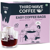 Third Wave Coffee Roasters Easy Instant Coffee Bags - Arabica, Medium Light Roast, Freshly Ground, Single Origin, Light & Fruity, No Preservatives - Pack Of 10