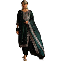 Indo Era Women's Embroidered Silk Blend Calf Length Straight Kurta & Pant With Dupatta Suit Set (Kh9Gn6193_Medium)