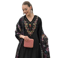Indo Era Women's Floral Black Embroidered Silk Blend A-Line Kurta Trouser With Dupatta Set (Ieout7373_Small)
