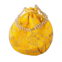 Shaktism Matka Embroidered Potli Silk Storage, Potli Pouches For Jewelleries Return Gift Bags, Women's Handbag Shagun Bags For Weeding, Engagement - 1Pc (Yellow)