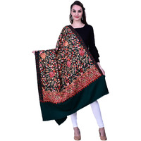 Swi With Label Women's Kashmiri Wool Blended Shawl Embroidered By Kashmiri Artisans, (Large Size - 40 X 80 Inches)