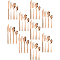 Anh Mart Mirror Finish Rose Gold Plated Stainless Steel Flatware Set Copper Silverware Set Rose Gold Spoon Color Cutlery Set [Dinner Fork-Tea Spoon-Salad Spoon-Knife] Set Of (Rose Gold Lineing, 36)