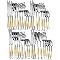 Anh Mart Mirror Finish Gold Plated Stainless Steel Flatware Set Copper Silverware Set Rose Gold Spoon Color Cutlery Set [Dinner Fork-Tea Spoon-Salad Spoon-Knife] Set Of (Golden Dot, 36)