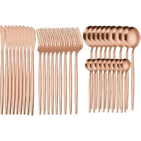 Anh Mart Mirror Finish Rose Gold Plated Stainless Steel Flatware Set Copper Silverware Set Rose Gold Spoon Color Cutlery Set [Dinner Fork-Tea Spoon-Salad Spoon-Knife] Set Of (Rose Gold 36)
