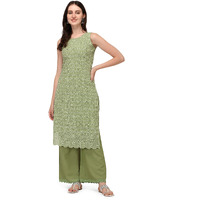 Shopping Queen Women's Georgette Chikankari Embroidered Kurta Palazzo Set (A305_Dusty Green_S)