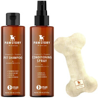 Pawstory Bath & Play Kit For Pets | Pet Shampoo & Conditoner Spray & Anti-Stress Chew Toy | Ayurveda Enriched, Plant-Based, 100% Vegan - Combo