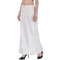 Shopping Queen Women's Cotton Embroidered Regular Fit Mid Rise Chikankari Palazzo (A296_White_3Xl)