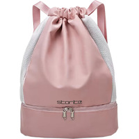 Storite Sports Drawstring Bag Backpack - Basketball Bag Gym Backpack Dedicated Shoe Compartment | Waterproof Large Space Gym Bag For Men Women | Pink (34 X 19 X 51 Cm)