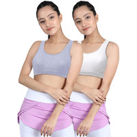 Dchica Sports Bra For Girls, Cotton Non-Padded & Non-Wired Full Coverage Beginners Bras With Regular Broad Strap, Workout, Training, Gym T-Shirt For Teenager Kids (Pack Of 2)