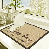 Homecloud Dish Drying Mat For Kitchen Counter Hide Stain Super Absorbent, Non-Slip, Heat-Resistant, Great For Dishes,Rack Pad, Kitchen Counter, Coffee Maker, Coffee Item (Coffee_Bar, 50X40 Cm)