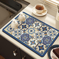 Homecloud Dish Drying Mat For Kitchen Counter Hide Stain Super Absorbent, Non-Slip, Heat-Resistant, Great For Dishes,Rack Pad, Kitchen Counter, Coffee Maker (40X50Cm, Royal_Blue_Star)