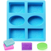 Tp Incorp 6 Cavities Soap Moulds | Making Silicone | Flower Leaf Pattern Soap Mold | Handmade Craft Mould For Soap Making | Candle Making | Epoxy, Resin, Cupcake, Muffin Baking Pan For Homemade (Pack Of - 1) (Blue)